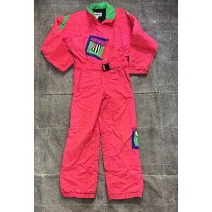 Women's Vintage 90's Obermeyer Sport Neon Pink One Piece Winter Snow Suit Sz S